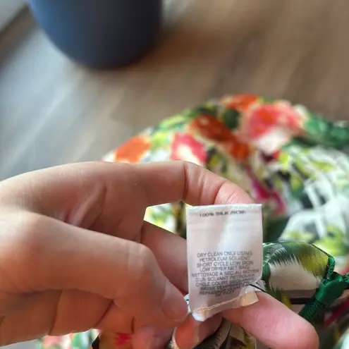 Oscar de la Renta  Green floral Taffeta Scoop Neck Dress