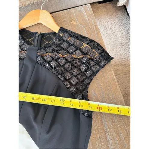 Mikael Aghal Elegant Black & White Satin Dress Crochet Embellished Top Size 8