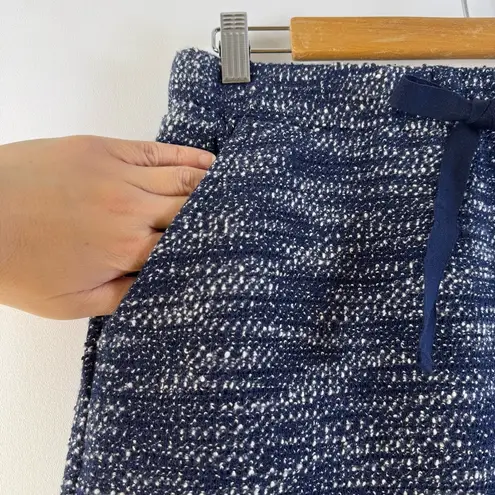 Loft Ann Taylor  Blue White Ivory Skirt Knit Boucle Tweed Elastic Drawstring New