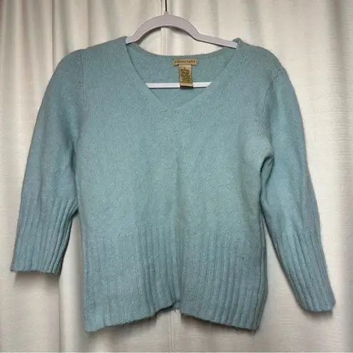Apostrophe Womens Sweater Angora Rabbit Fur Blue V Neck Large Petite Soft Fuzzy