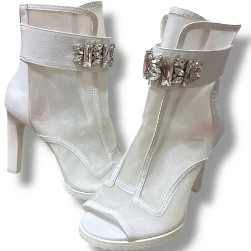 Karl Lagerfeld Blayze Peep-toe Mesh Crystal Embellished Ankle Boots size 7.5