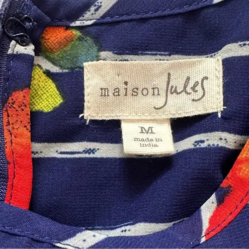 Maison Jules Dress Blue Red Floral Striped Sleeveless Skater Fit & Flare Medium