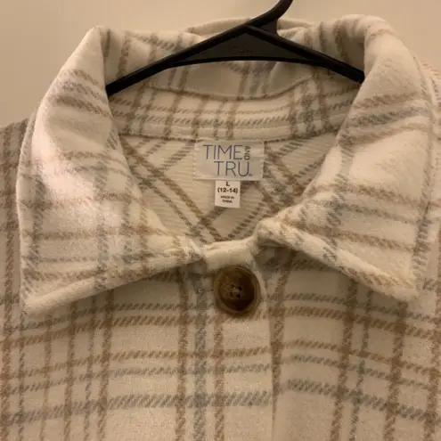 Time And Tru  Women's Flannel Plaid Crop Jacket Shirt Shacket Size L 12-14