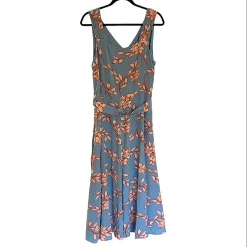 Talbots  Light Blue Fit and Flare Floral Midi Dress Size 14 NEW Flowing Hibiscus