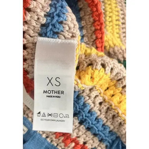 MOTHER The Cinch Candy Stripe Crochet Halter Crop Top Tie Back XS Festival Boho