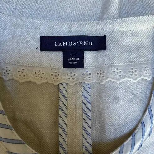 Lands' End Clasp Front Jacket 10P Tan Linen Pockets Nautical Coastal Grandma