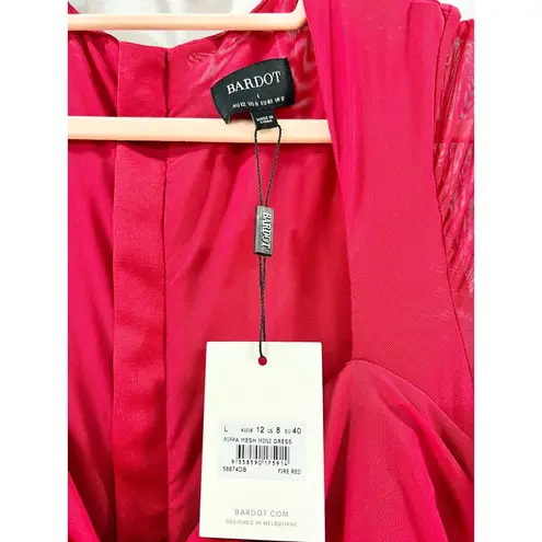 Bardot NWT Pippa Mesh Ruched Bodycon Mini Dress Fire Red Women's Size L / US 8