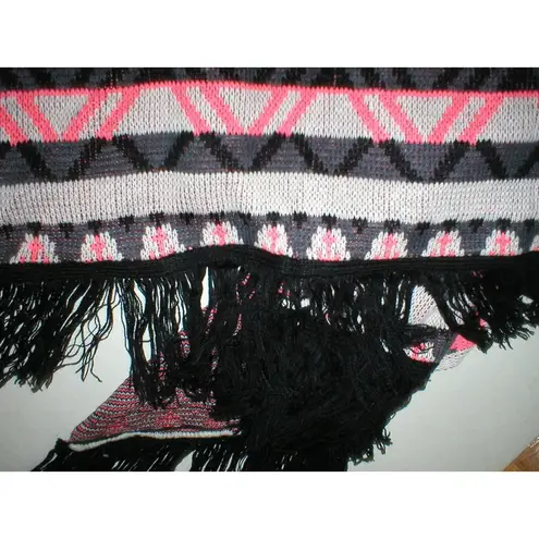 $190 OSFM Fringe Cardigan Womens Wrap New Designer Kiwi Tucker Black Coral White Size L