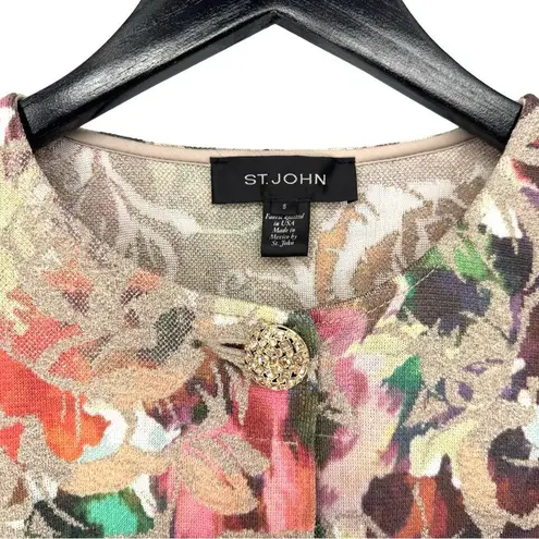 St. John Embellished Metallic Floral Jacquard Knit Cardigan 8 Evening Dressy