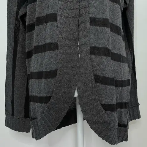 LA Made New  Striped Cardigan Sweater Cotton Rounded Hem Hook Closure Grey Black