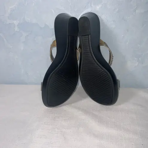 White Mountain  Gold & Rhinestones Open Toe Strappy 3” Wedge Sandals Size 8