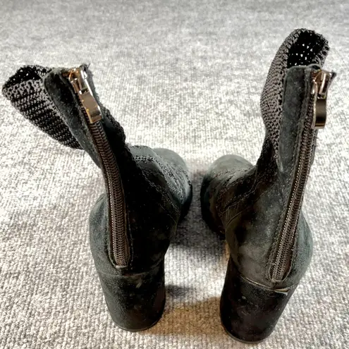 Silent D Black Suede Leather Knit Ankle Boots 37 Heeled Booties Block Heel Zip Size 6.5