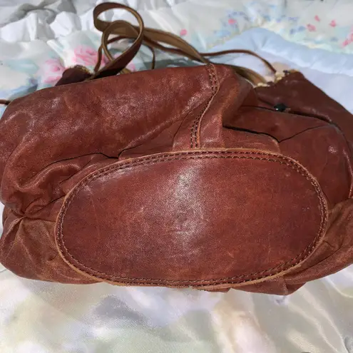 Lucky Brand distressed italian lamb leather boho crochet shoulder bag brown