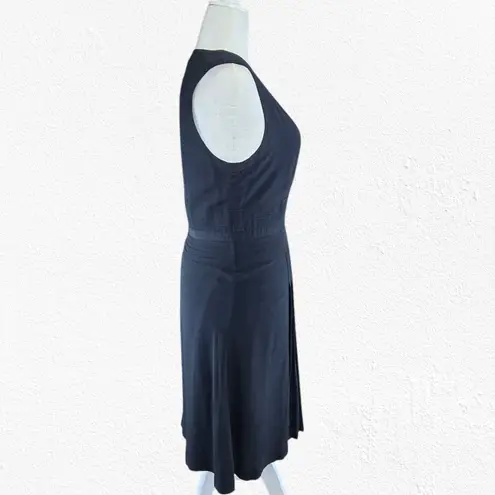 Equipment Navy Eclipse V Neck Pleated Viscose Midi Norice Dress Size 10 $450