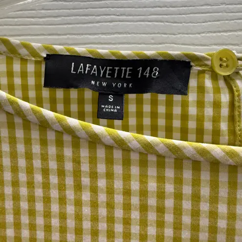 LaFayette 148 New York Paige Ithaca Gingham Mini Check Blouse Mustard Small Yellow