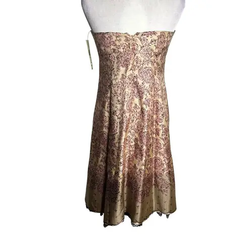 Ideology Strapless Silk Midi Dress Size 8 Gold Pink Lace Trim Zipper Lined