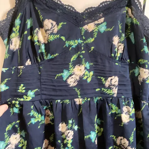 Forever 21  Navy Floral Corset Scalloped Lace Top & Hem Midi Summer Dress