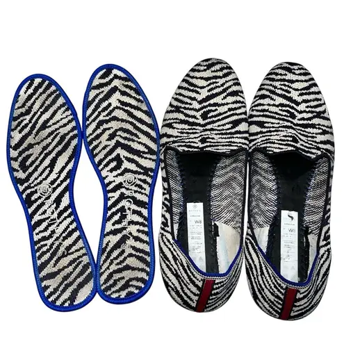 Rothy's The Almond Loafer Zebra Print Navy Blue & White Loafers Flats Shoes 8
