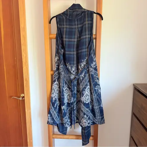 Johnny Was Dion Draped Sleeveless Vest Embroidered Plaid Open Self Tie