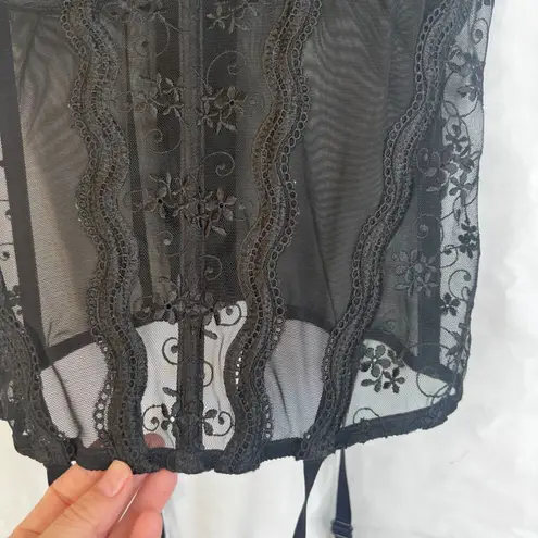 Shirley of Hollywood Black Lace Boned Bustier Corset Garter Lingerie Size 38