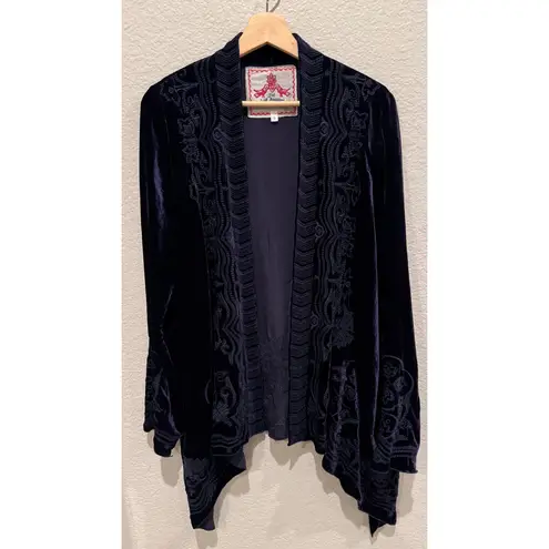 Johnny Was Velvet Draped Embroidered Cardigan Size Small