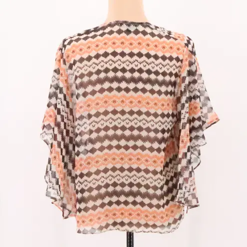 Southwestern Print Sheer Kimono Cardigan Lightweight Tie Front Cover Up Size S Orange