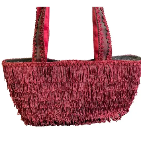 Lottie Dottie Women's Vintage Burgundy Fringe Purse, Handbag, Shoulder Bag