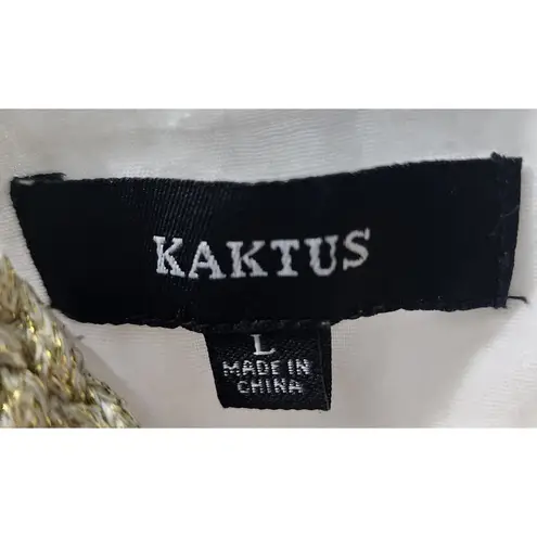 Kaktus White Sleeveless Dress Gold Braided Neckline Casual Summer L Size L