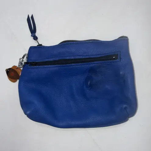 Aloha From Hawaii Dyed Leather Embellished Zip Wristlet Coin Purse Wooden Fish Blue