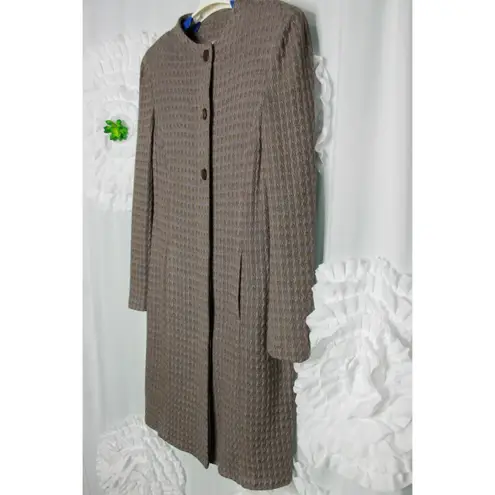 St. John Couture Knit Coat Textured Size 6 Brown Purple Silk Lined Long
