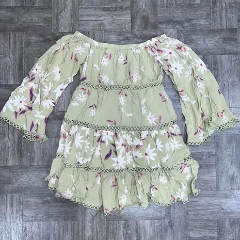 Jaase Light Green Floral Tiered Dress Size XS