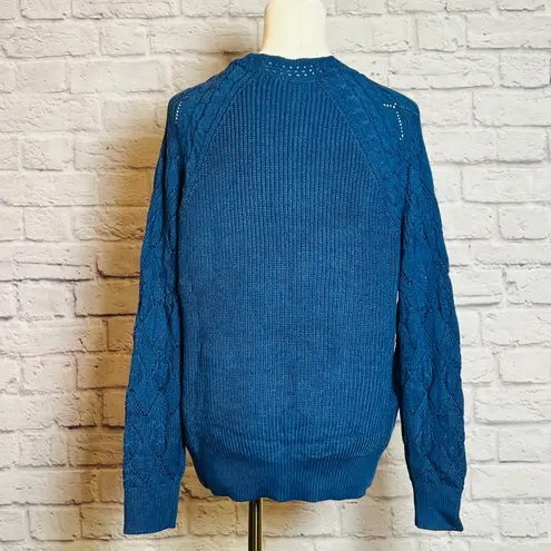 Grace Karin Blue Knit Split-Neck Pullover Sweater Women's M NWT