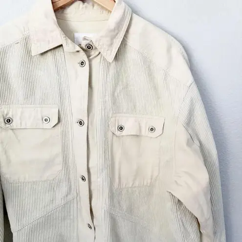 THREAD & SUPPLY | Ivory Ecru Corduroy Shacket Shirt Jacket Button Raw | Small