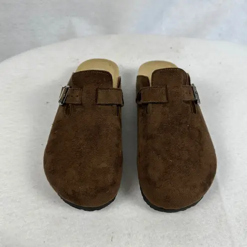 Comfortable Coffee Brown Suede Clogs Slip On Sandals Buckle Size 37 Casual Shoes