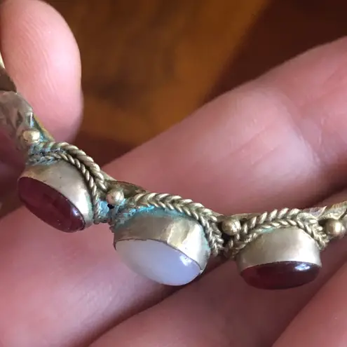 Ruby Vintage handcrafted genuine and opalite cabochon stone twist metal bracelet