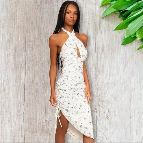 Lulu’s Bouquet Days White Floral Print Asymmetrical Midi Dress XL