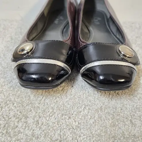 HOGAN Italy Dark Plum/ Black Patent Leather Ballet Flats US Sz 7.5 EU 37.5 Purple