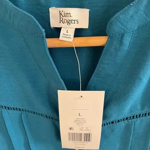 kim rogers Women’s teal peacock Henley tunic top Large