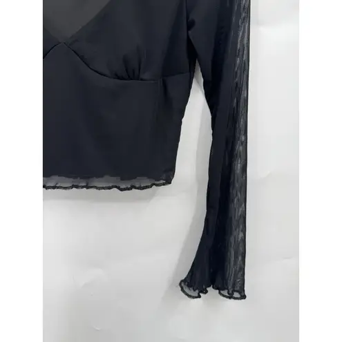 Sheer Cropped Flare Sleeve Witchy Top Women S Black Y2K Rave Whimsigoth Coquette