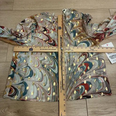 NWT Never Fully Dressed Marble Bibi Tie Neck Top Gold Multi Long Sleeve Size 8