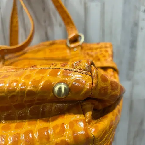 Michael Rome Designs Crocc Embossed Large Orange Leather Pockets Shoulder Bag