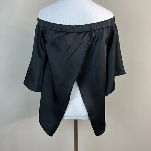 Seek The Label Crop Top XS Black Off Shoulder Flowy Sleeve Back Slit Whimsigoth
