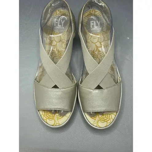Fly London Gored Cross Band Rale Wedges Silver - Size 39 US 8.5