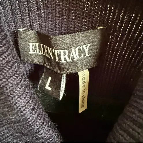 Ellen Tracy Womens Navy Blue Pleated Turtleneck Long Sleeve Dress Large