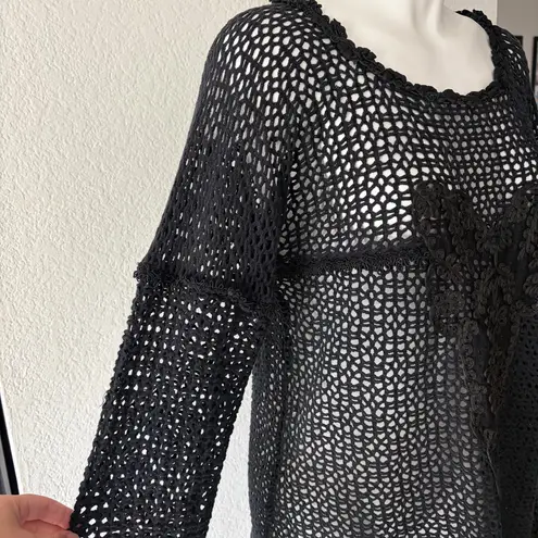 Handmade black crochet abstract heart appliqué coverup