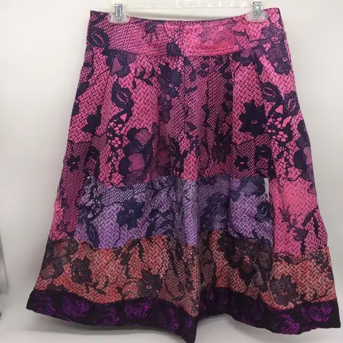 RARE Gregory Parkinson Patchwork Skirt in Pinks/Purples w/Black Lace Print