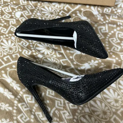 Elisabet Tang Women Pumps, Pointed Toe High Heel Glitter Rhinestone Heels Sparks Black Size 8