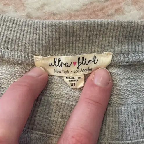 Ultra Flirt Pearl Embellished Crewneck Pullover- Light Gray