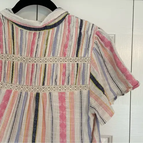 Anthropologie  Georgina Tiered Shirt Dress Sz Small Textured Stripe Pastel Boho