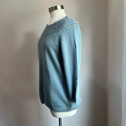 Garnet Hill Garnett Hill Linen Blend Blue Crochet Neck Line Sweater Sz Large
